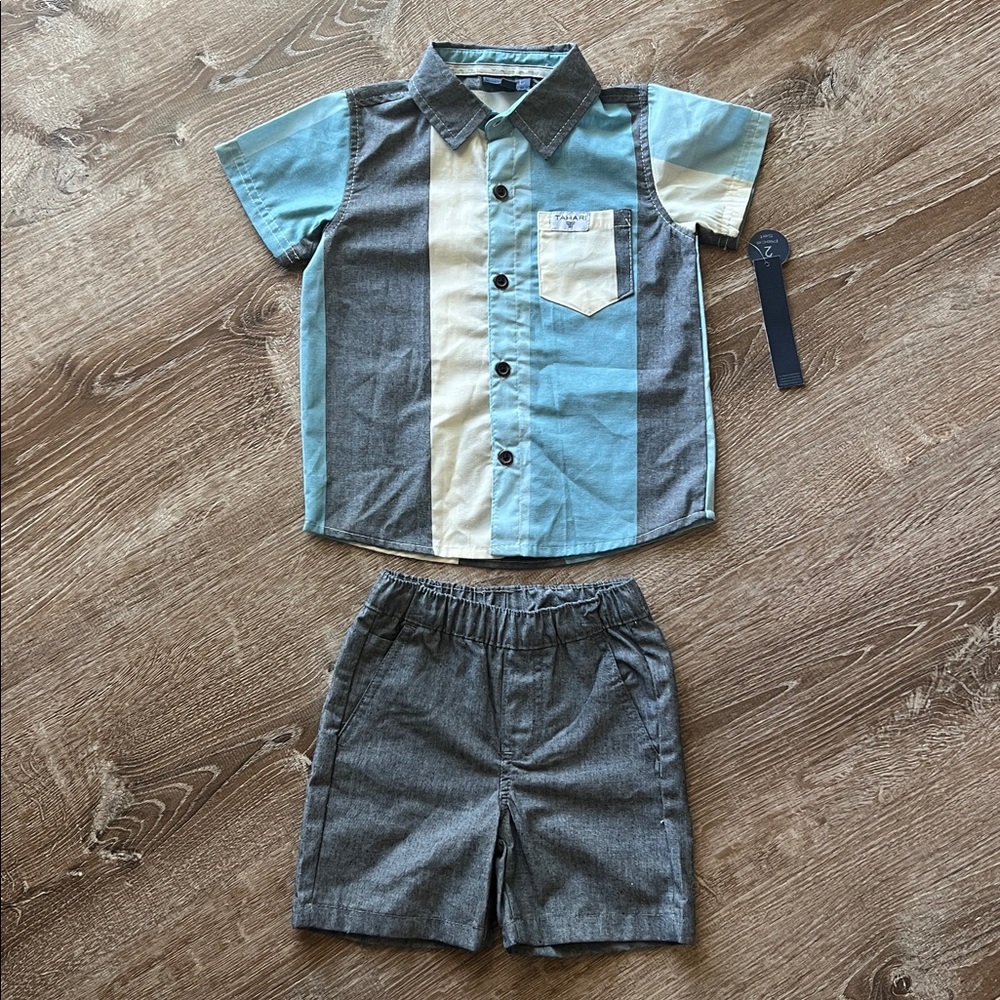 Tahari NWT Short Sleeve Button Up and Shorts Set size 3T